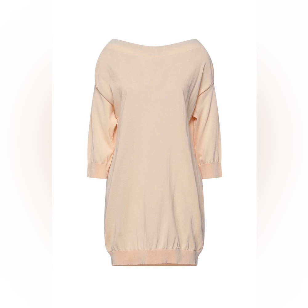 NWT JUCCA Blush Light Baby Pink Crop-Sleeve Black Ribbon Bow Boatneck Sweater XS